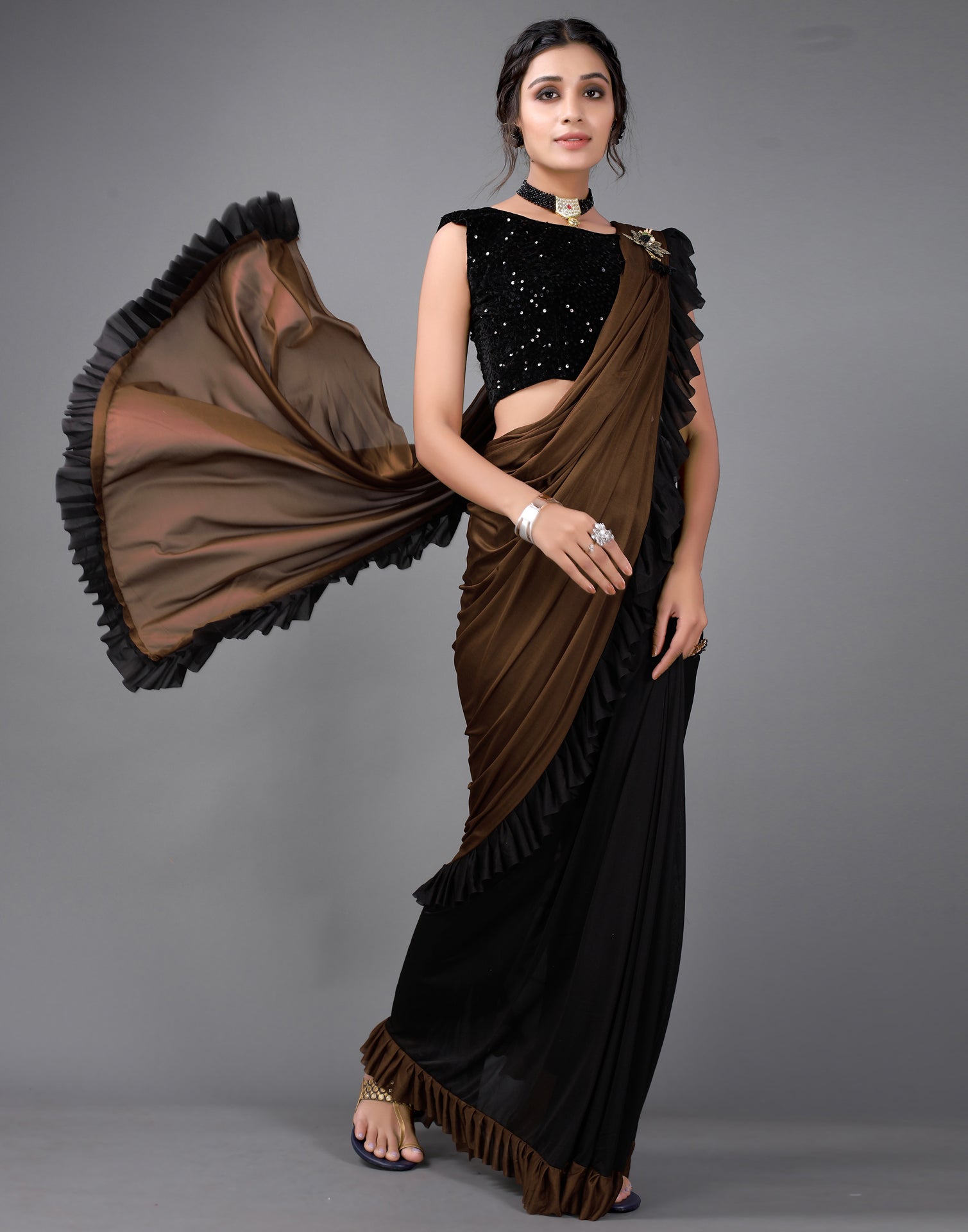 Black Coloured Poly Silk Embroidered Partywear Saree | Leemboodi