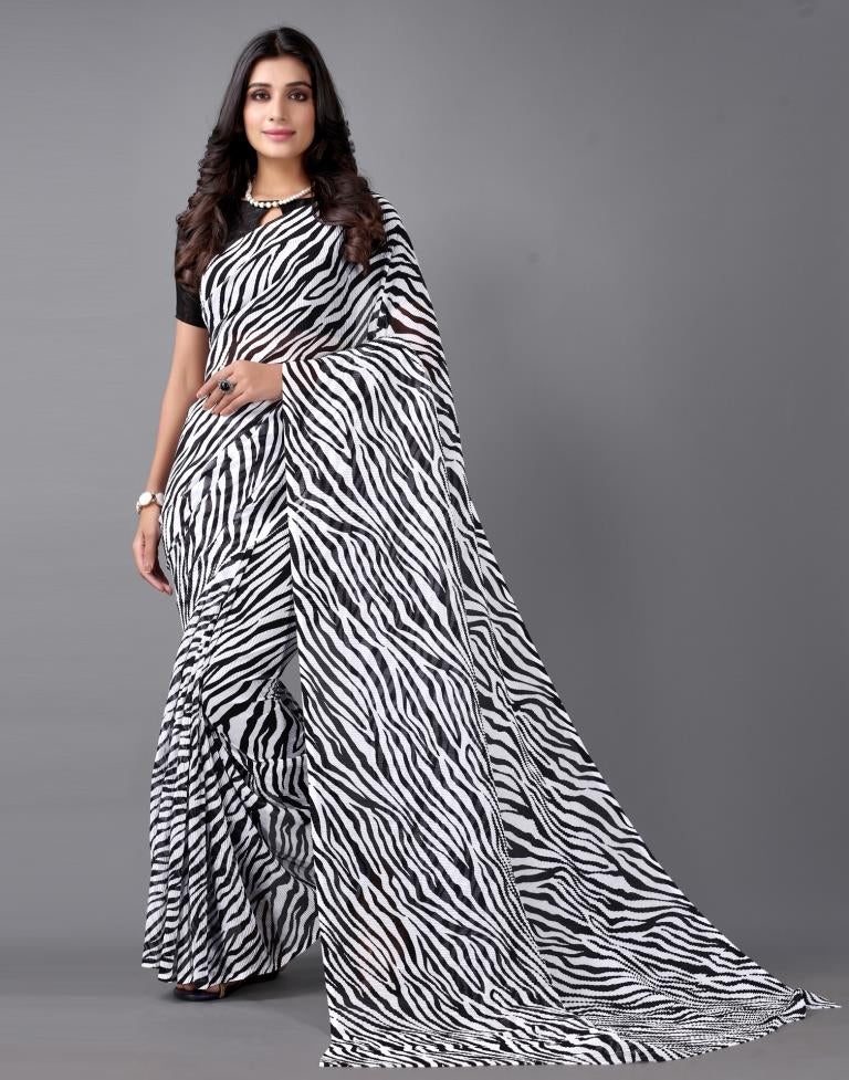 Black And White Pleated Georgertte Saree