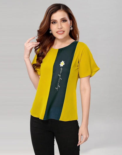 Yellow Coloured Crepe Digital Printed Top | Leemboodi