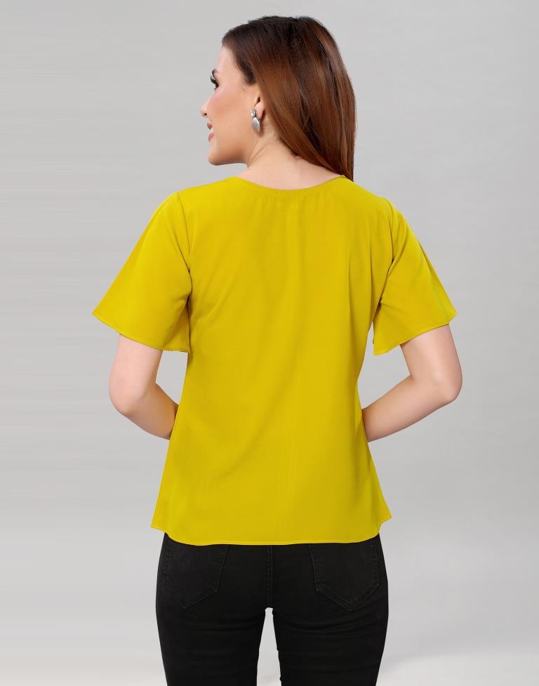 Yellow Coloured Crepe Digital Printed Top | Leemboodi