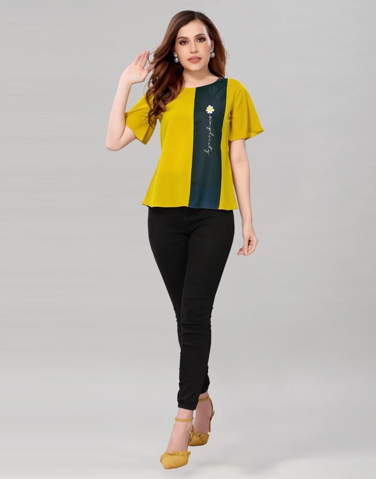 Yellow Coloured Crepe Digital Printed Top | Leemboodi