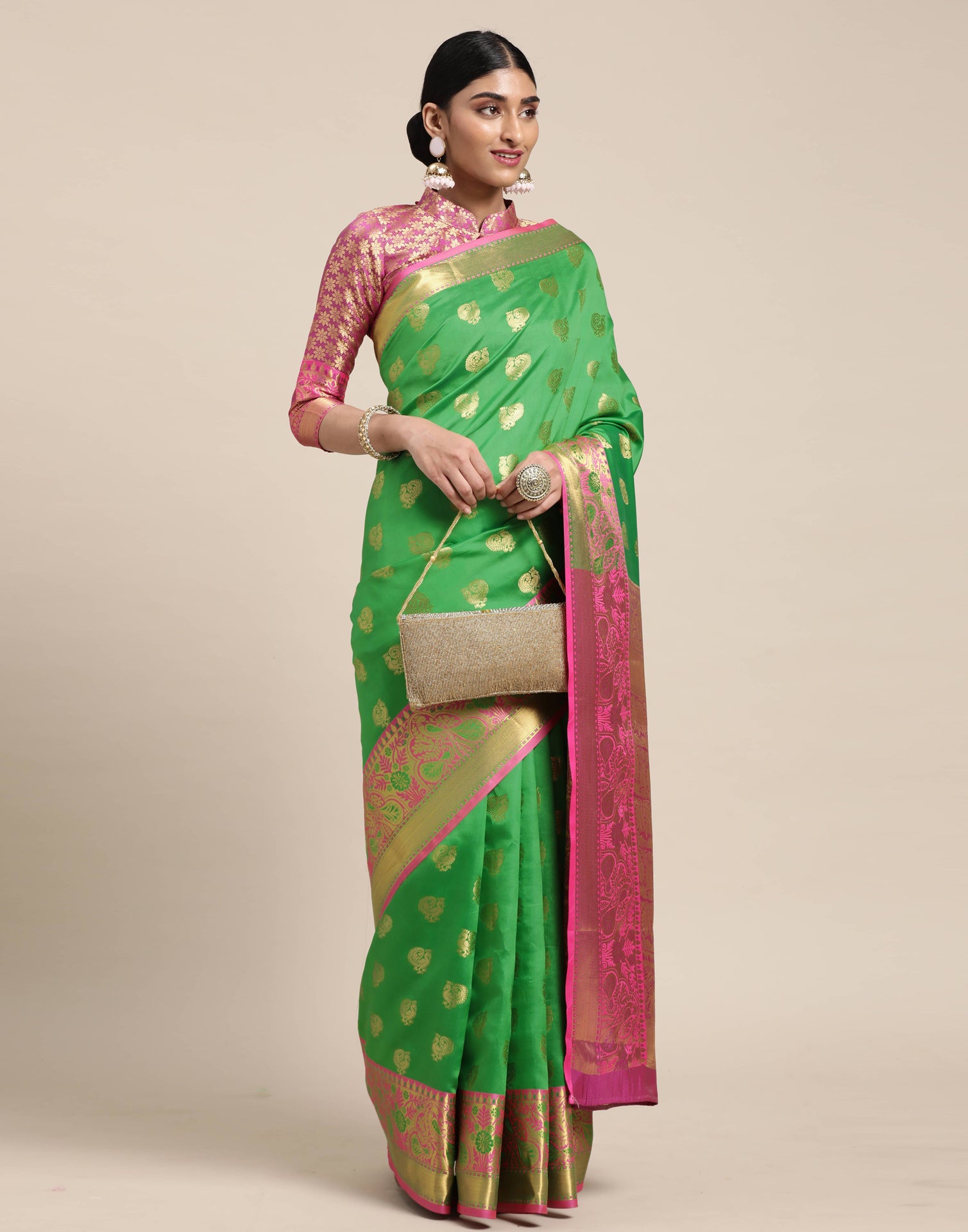 Buy Banarasi Silk Indian Saree In Parrot Green Color Online - SARV07337 |  Andaaz Fashion