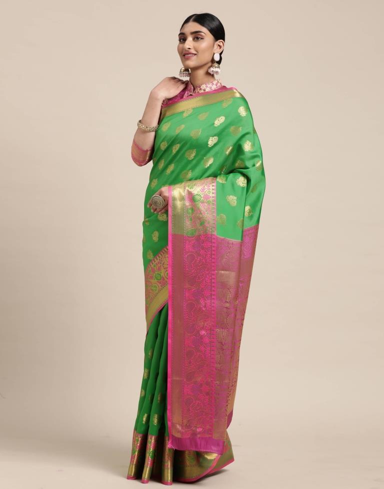 Green banarasi silk festival wear saree 10089 | Saree designs, Traditional  sarees, Party wear sarees