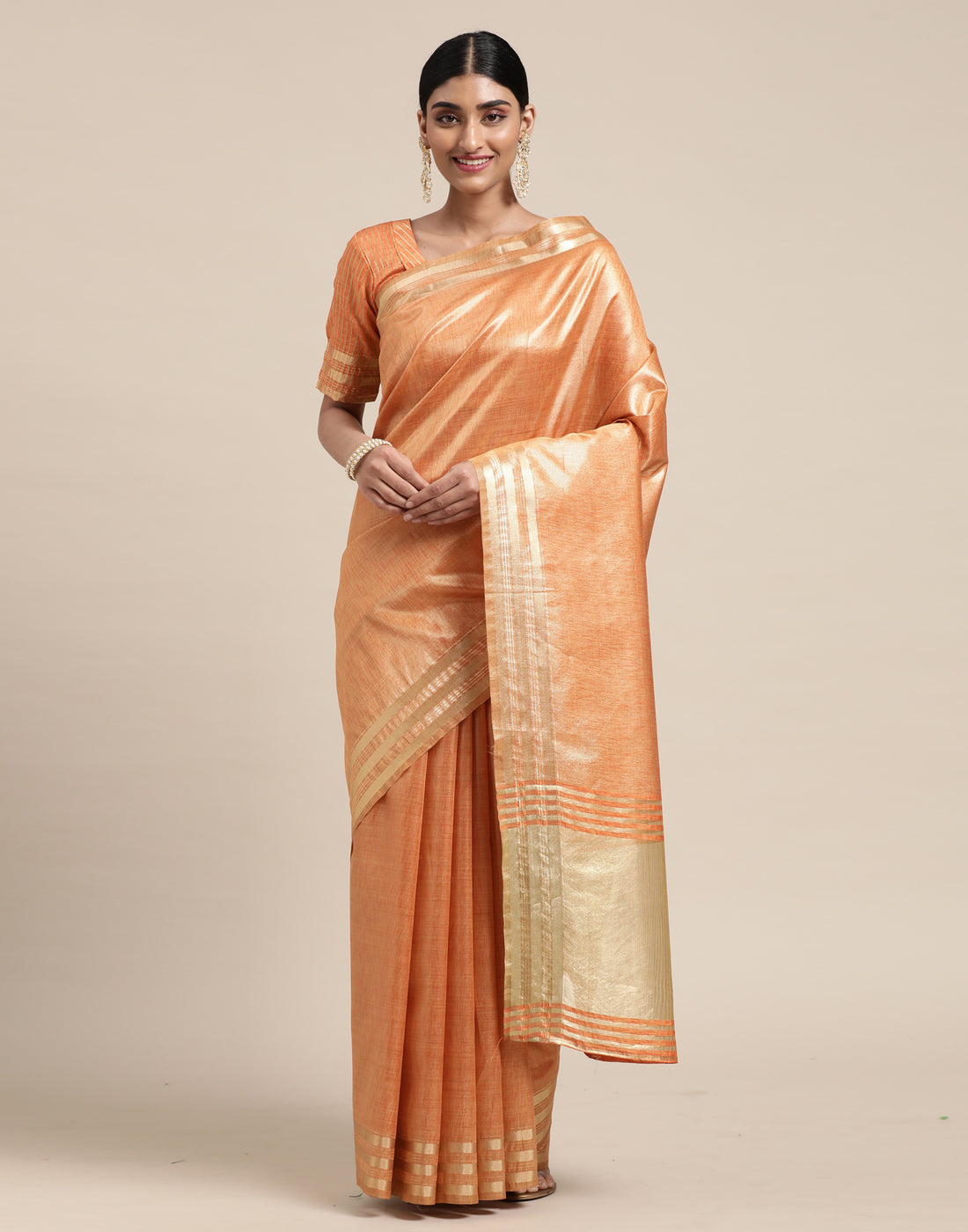 Orange And Golden Silk Saree | Leemboodi