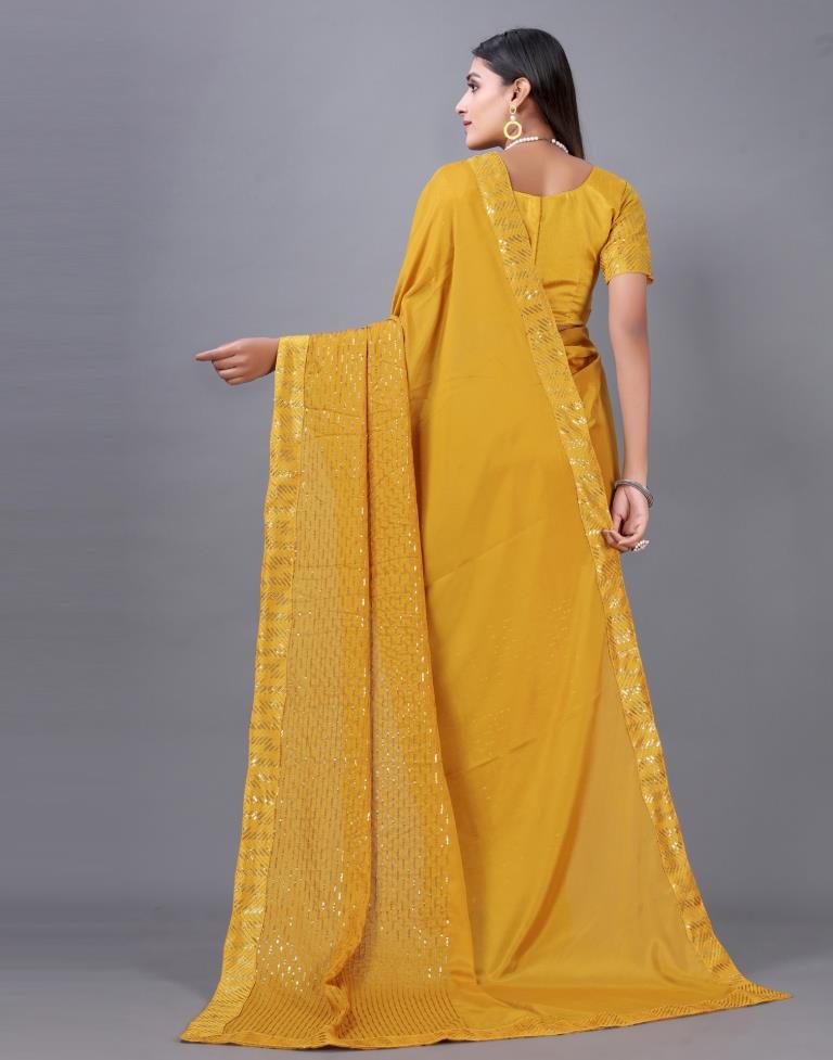Turmeric Yellow Embroidered Silk Saree | Leemboodi