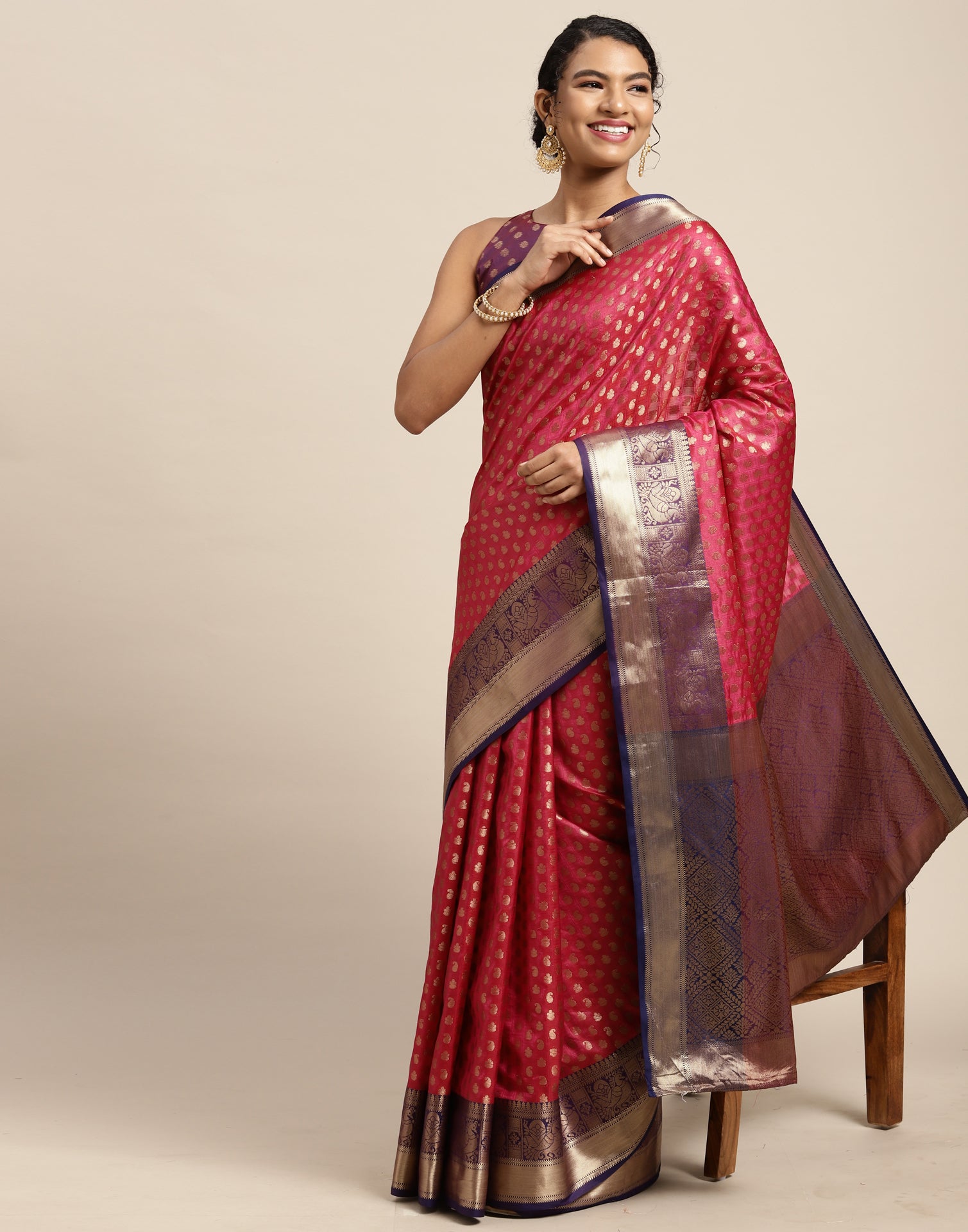 Jasper Dark Red Zari Woven Banarasi Saree – MySilkLove