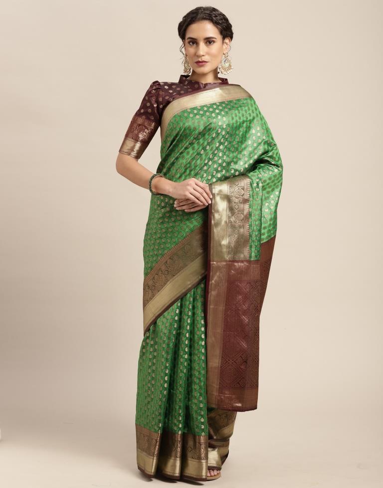 Parrot green dual shaded silk saree with blouse – Threads