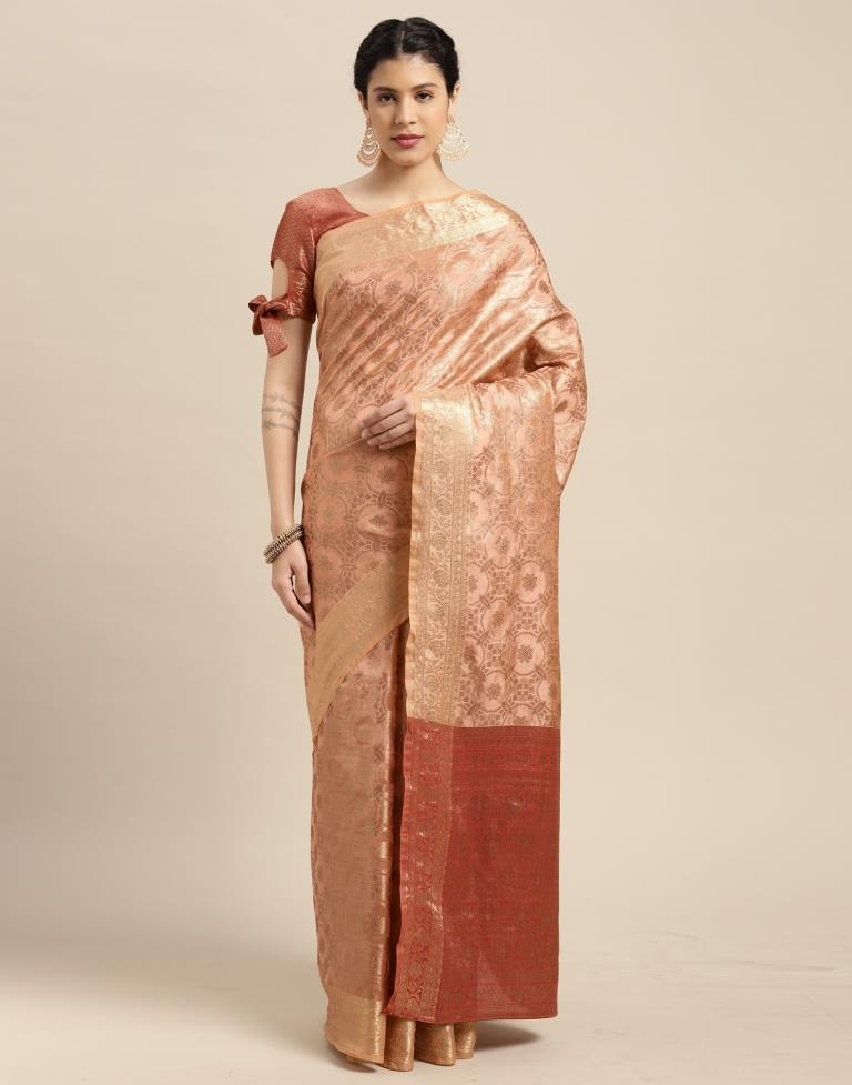 Light Orange Cotton Silk Saree | Leemboodi