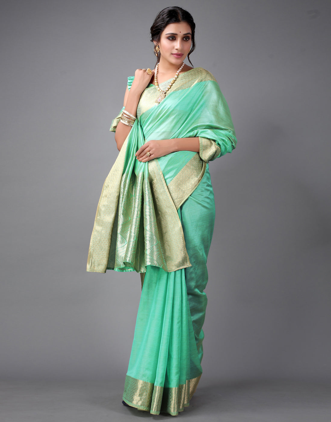Mint Green Kanjivaram Silk Saree | Leemboodi