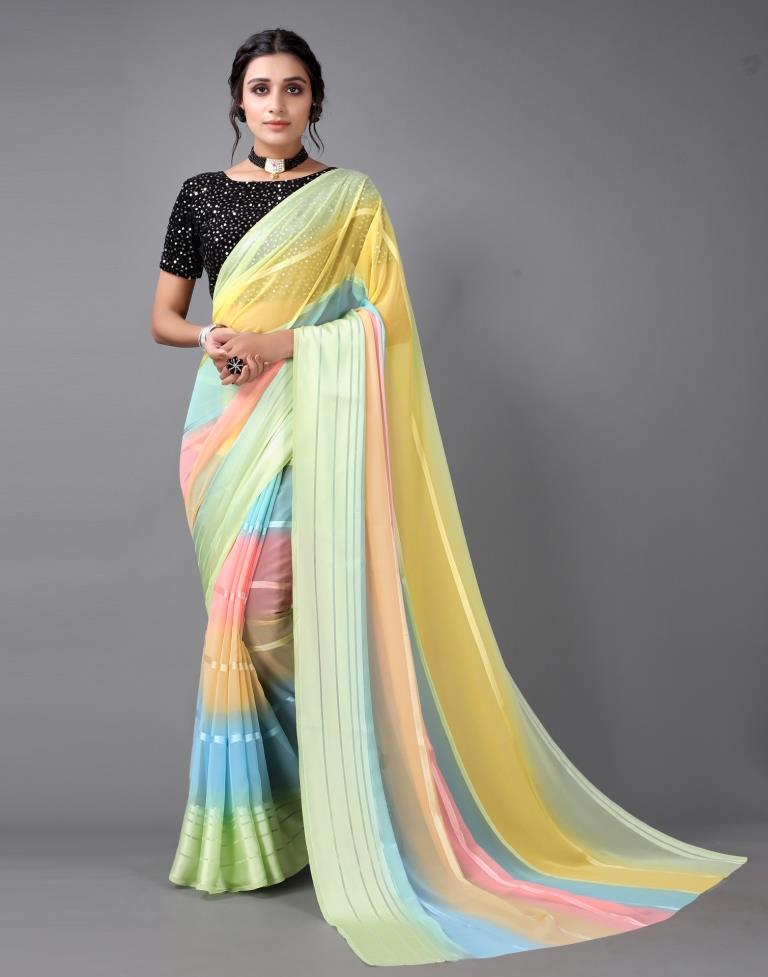 Buy Fab Fiona Georgette Saree (Simple Patto Skyblue_Bittu_2458_Skyblue) at  Amazon.in