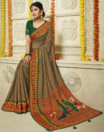 Dark Beige Paithani Silk Saree | Leemboodi