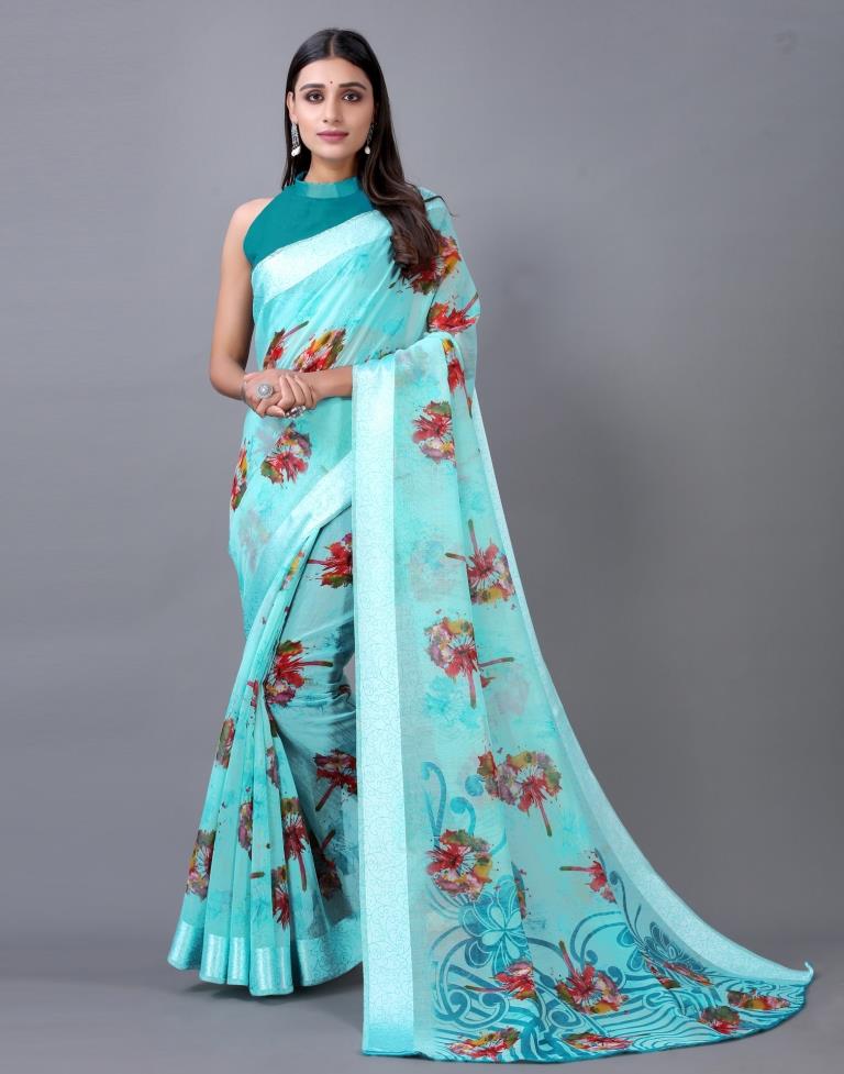 Aqua Blue Cotton Saree | Leemboodi