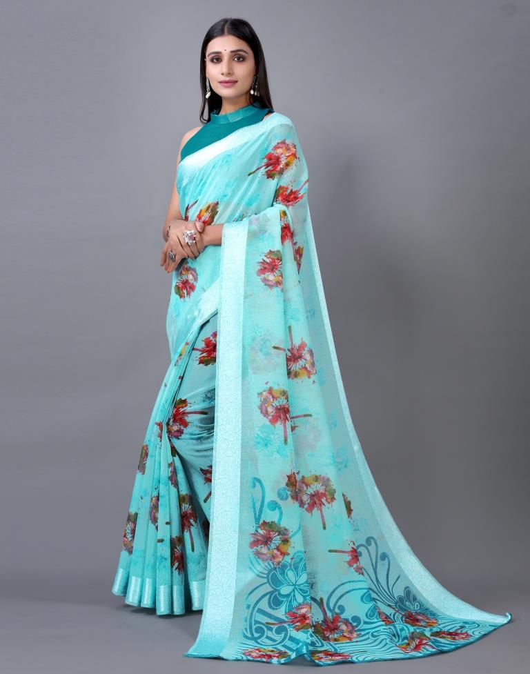 Aqua Blue Cotton Saree | Leemboodi