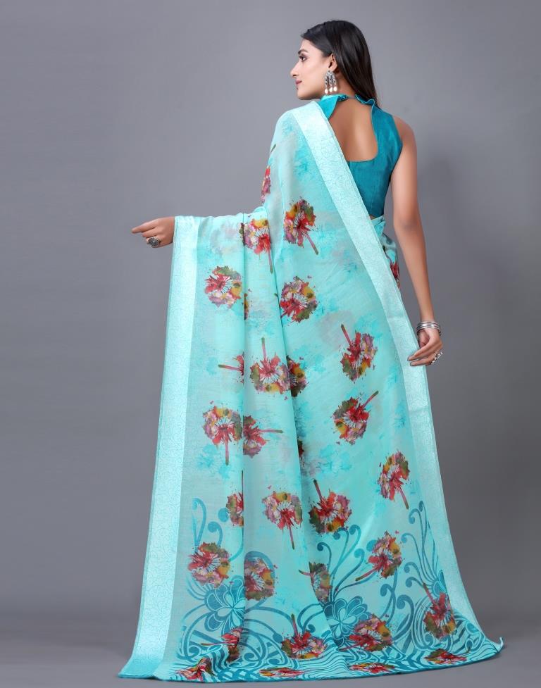 Aqua Blue Cotton Saree | Leemboodi