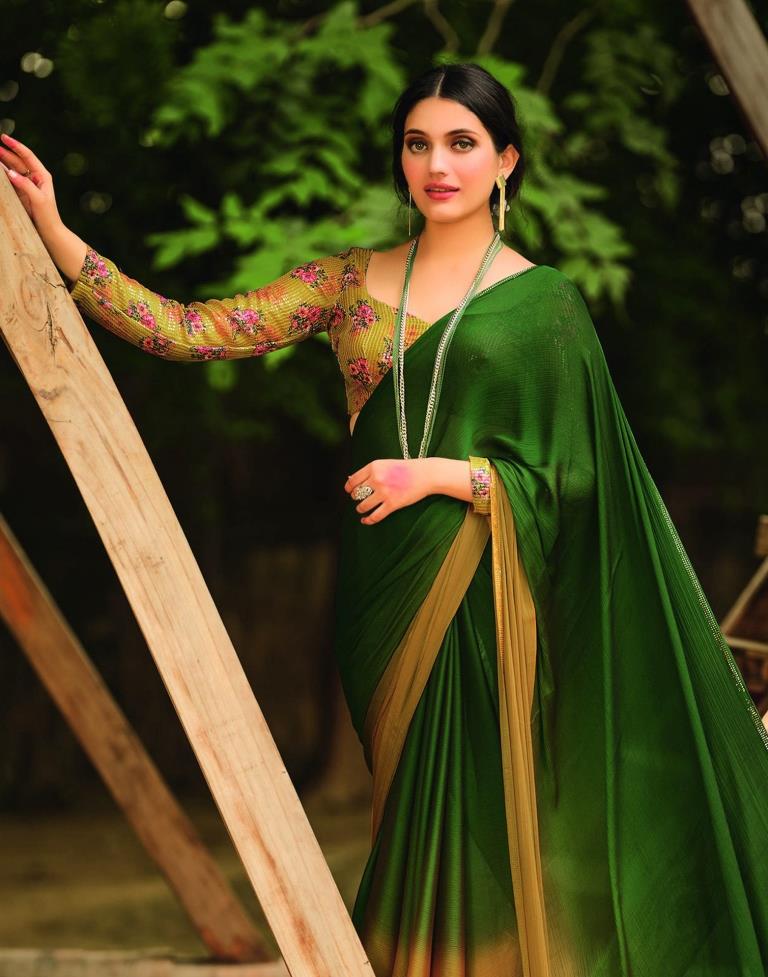 Buy Green Hand embroidered chiffon saree by GEROO BY NEELAM at Ogaan Market  Online Shopping Site