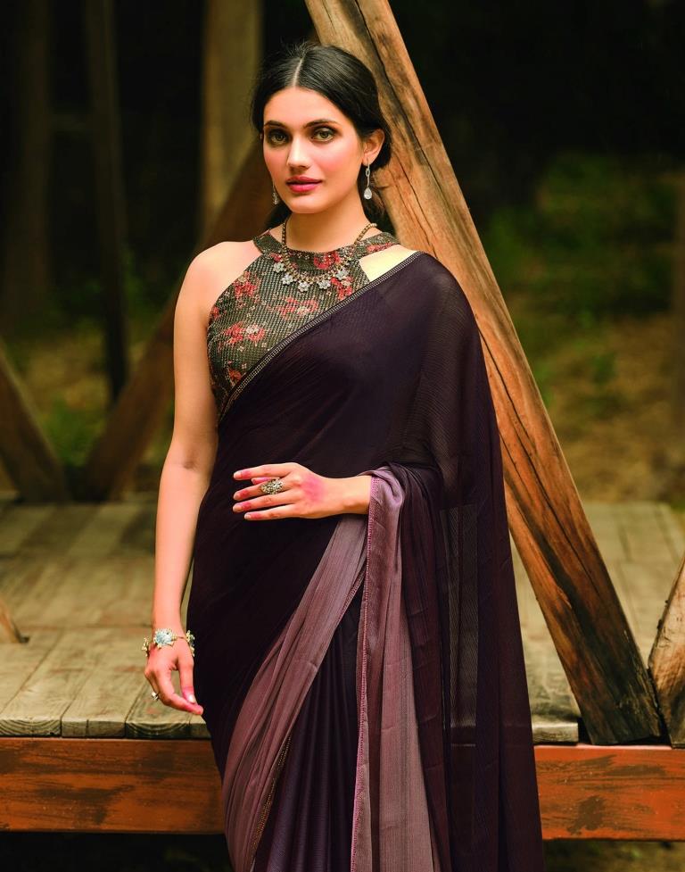 Party Wear Black Satin Chiffon Saree with Heavy Zircon cutwork Border –  Ikonikbez