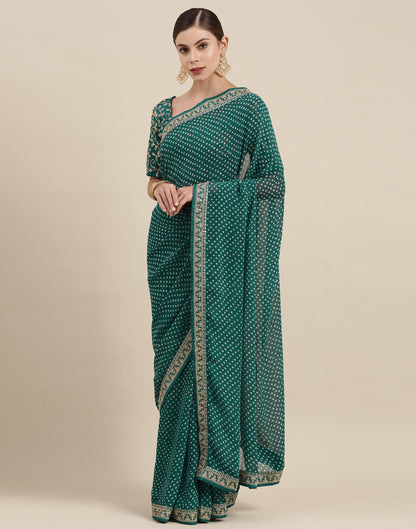 Pine Green Bandhani Saree with Embroidery Border | Leemboodi