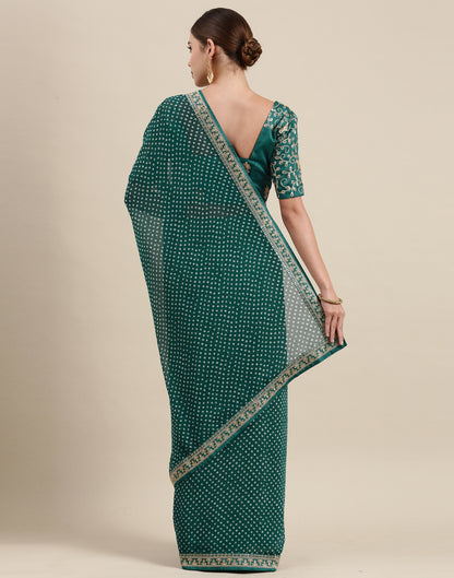 Pine Green Bandhani Saree with Embroidery Border | Leemboodi