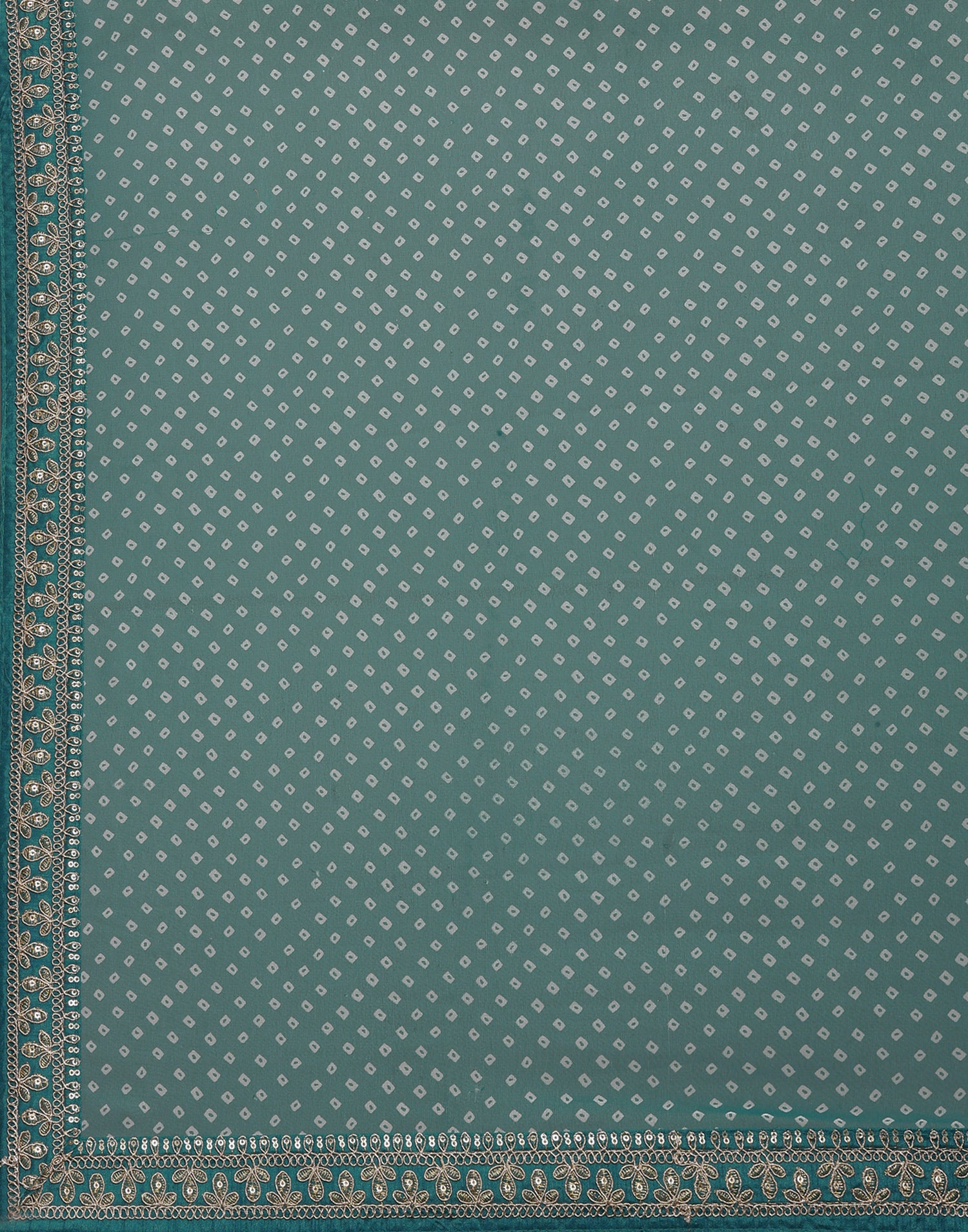 Pine Green Bandhani Saree with Embroidery Border | Leemboodi