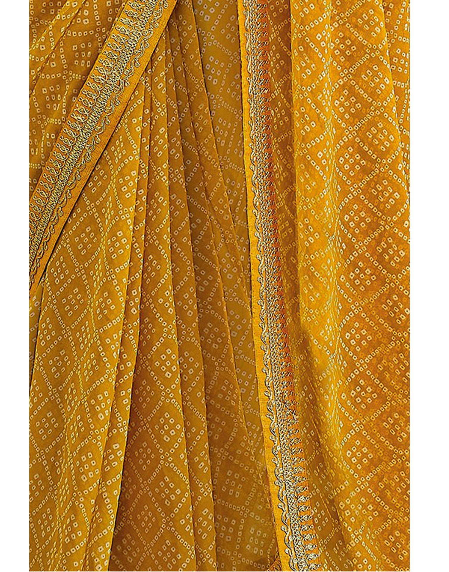 Turmeric Yellow Bandhani Saree with Embroidery Border | Leemboodi