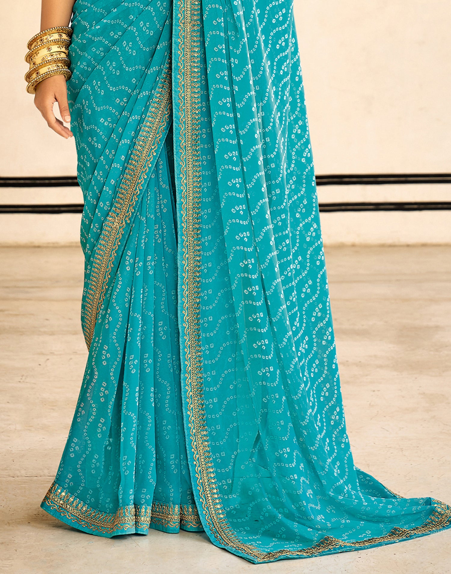Sky Blue Bandhani Saree with Embroidery Border