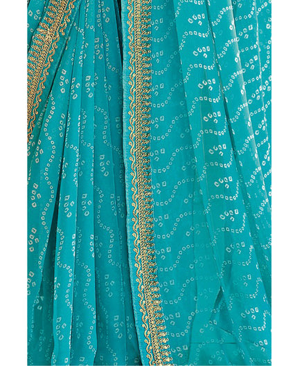 Sky Blue Bandhani Saree with Embroidery Border | Leemboodi