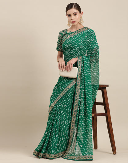 Green Bandhani Saree with Embroidery Border | Leemboodi