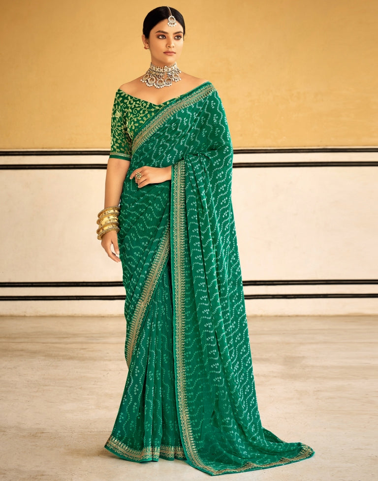 Buy Forest Green Saree In Pure Silk With Bandhani Print & Brocade Work  KALKI Fashion India