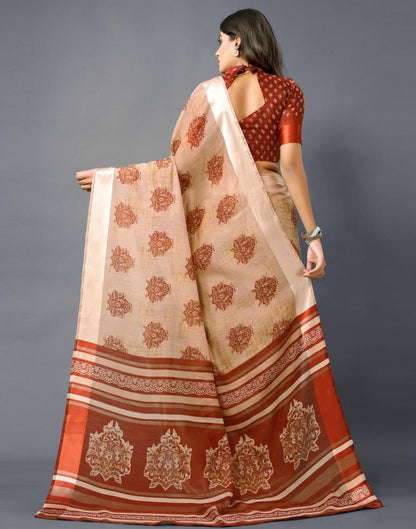 Beige Printed Cotton Saree | Leemboodi