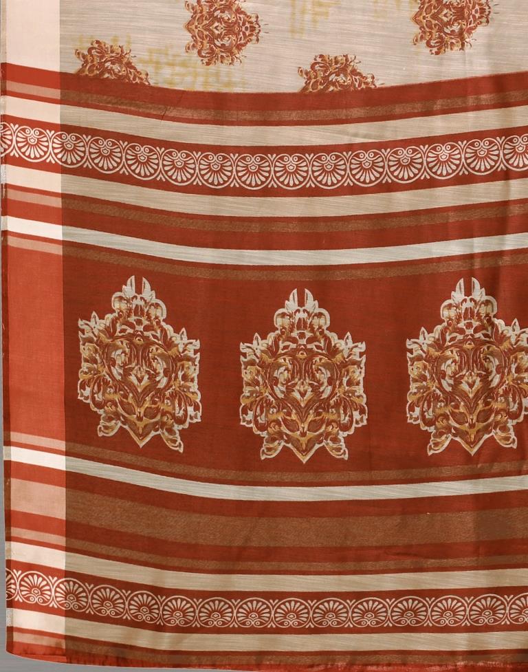 Beige Printed Cotton Saree | Leemboodi