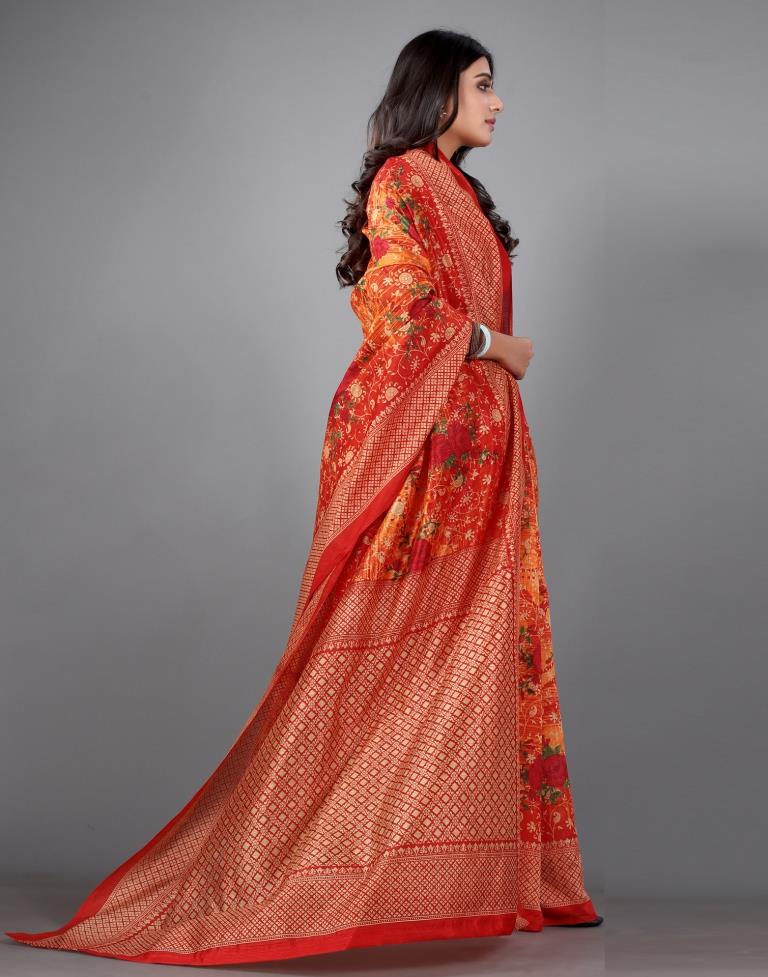 Orange Printed Saree | Leemboodi