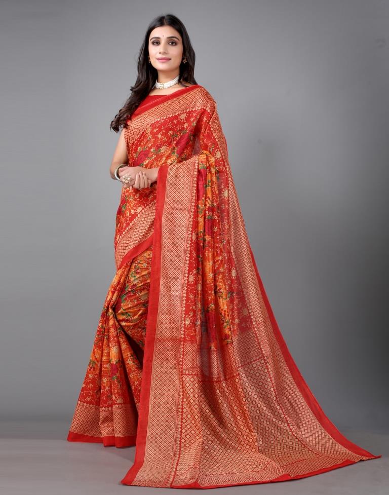 Orange Printed Saree | Leemboodi