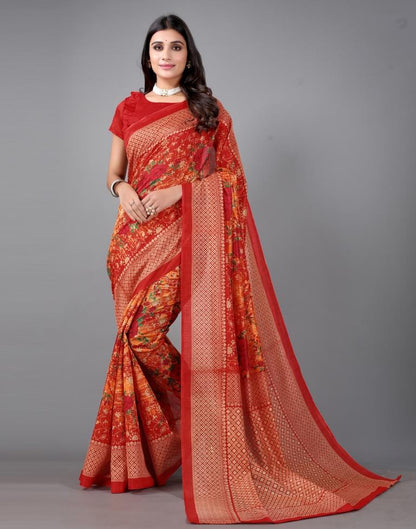 Orange Printed Saree | Leemboodi