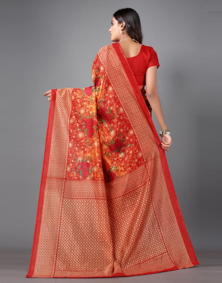 Orange Printed Saree | Leemboodi