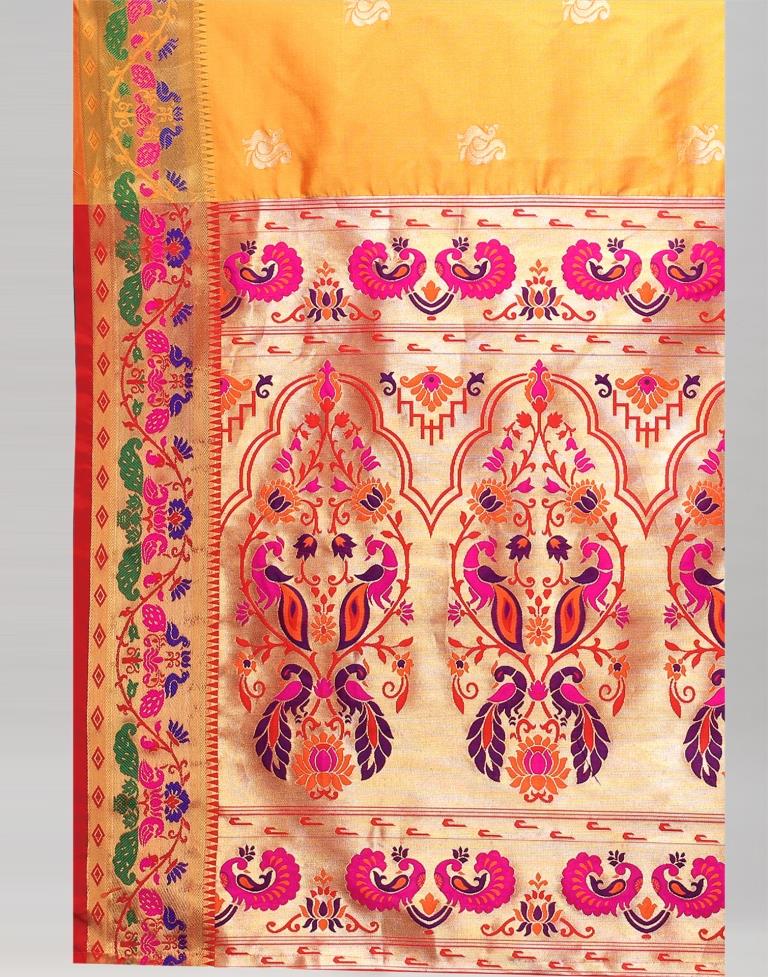 Turmeric Yellow Coloured Silk Cotton Jacquard Saree | Leemboodi
