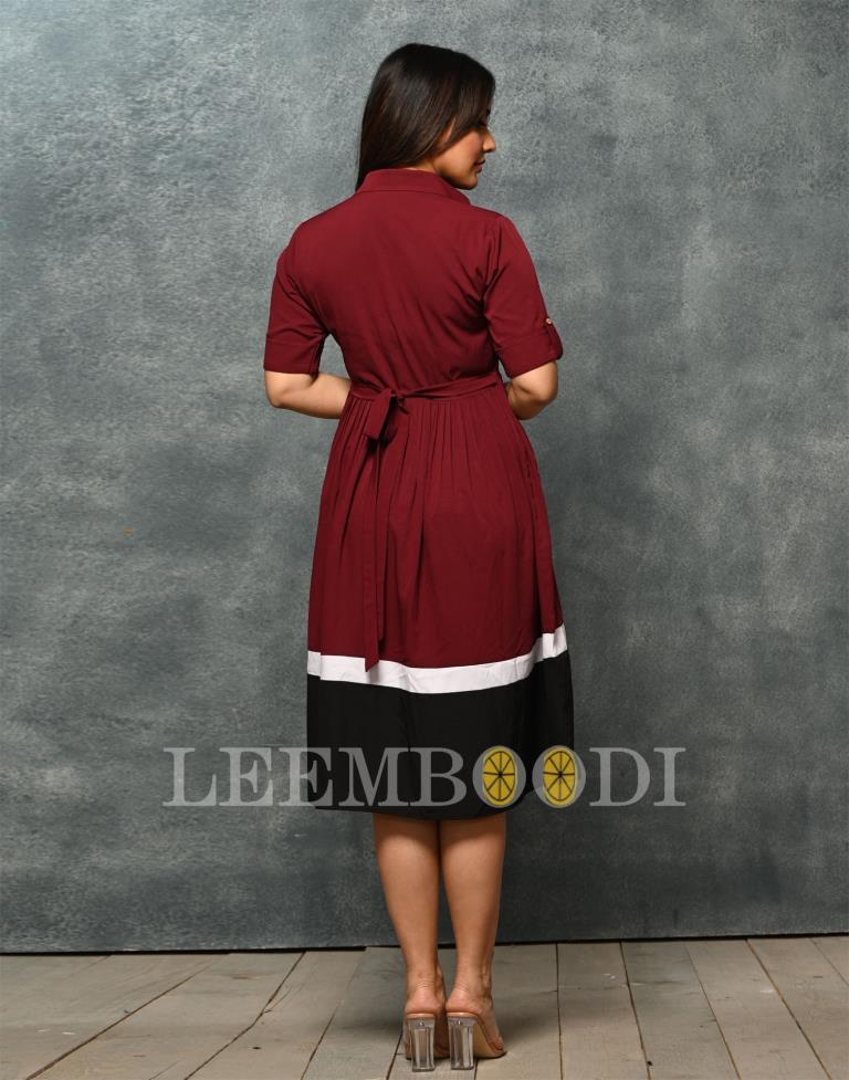 Maroon Color Block Dress | Leemboodi