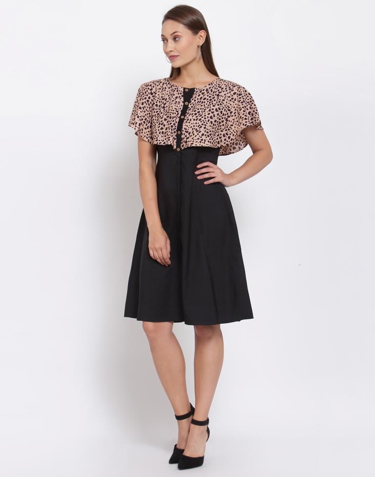 Black Coloured Crepe Mill Printed Dress | Leemboodi