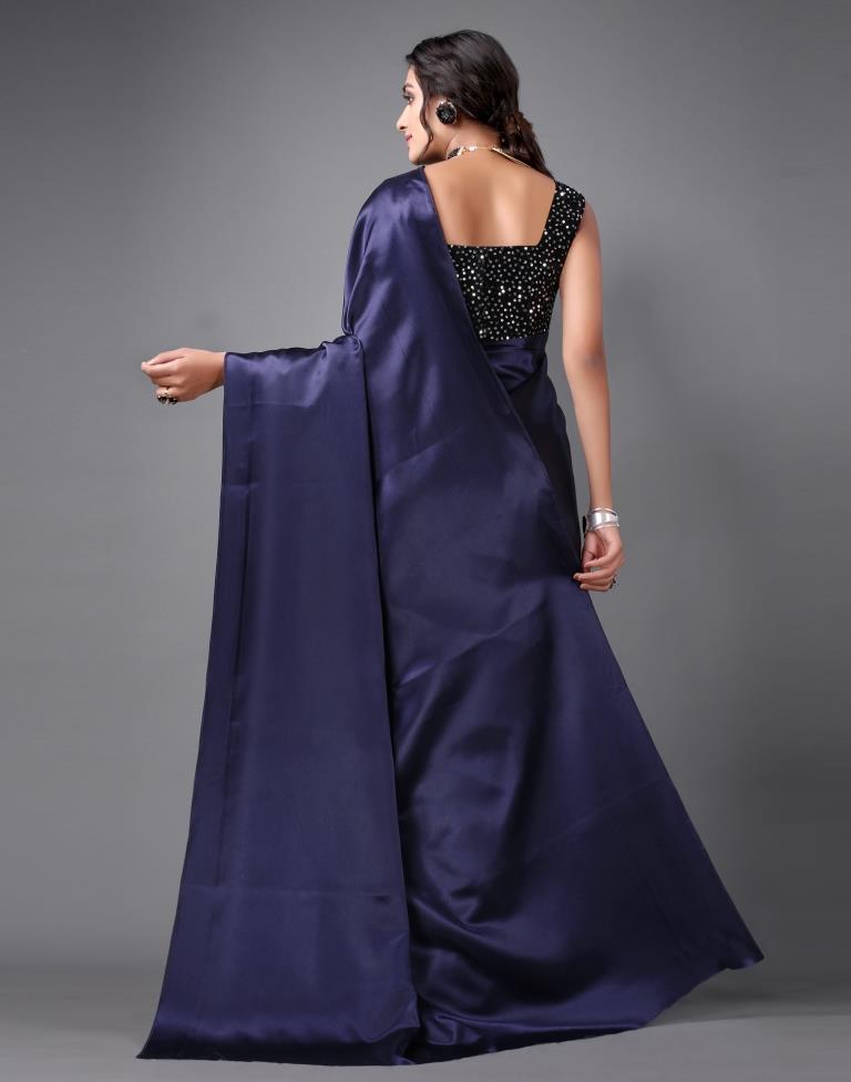 Navy Blue Georgette Plain Saree – Leemboodi