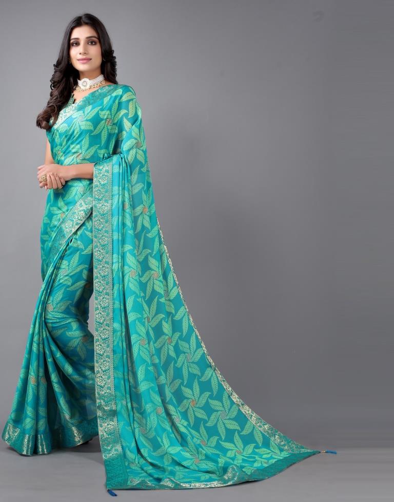 Rama Green Chiffon Saree | Leemboodi