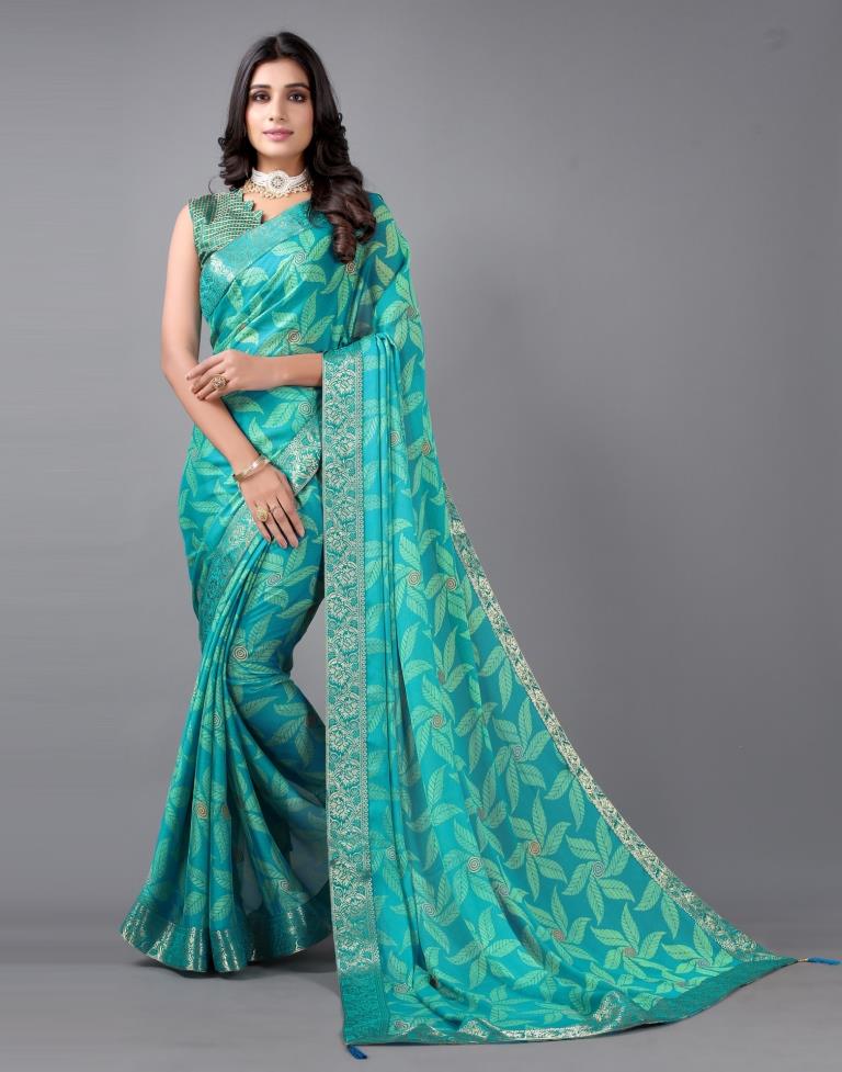 Rama Green Chiffon Saree | Leemboodi