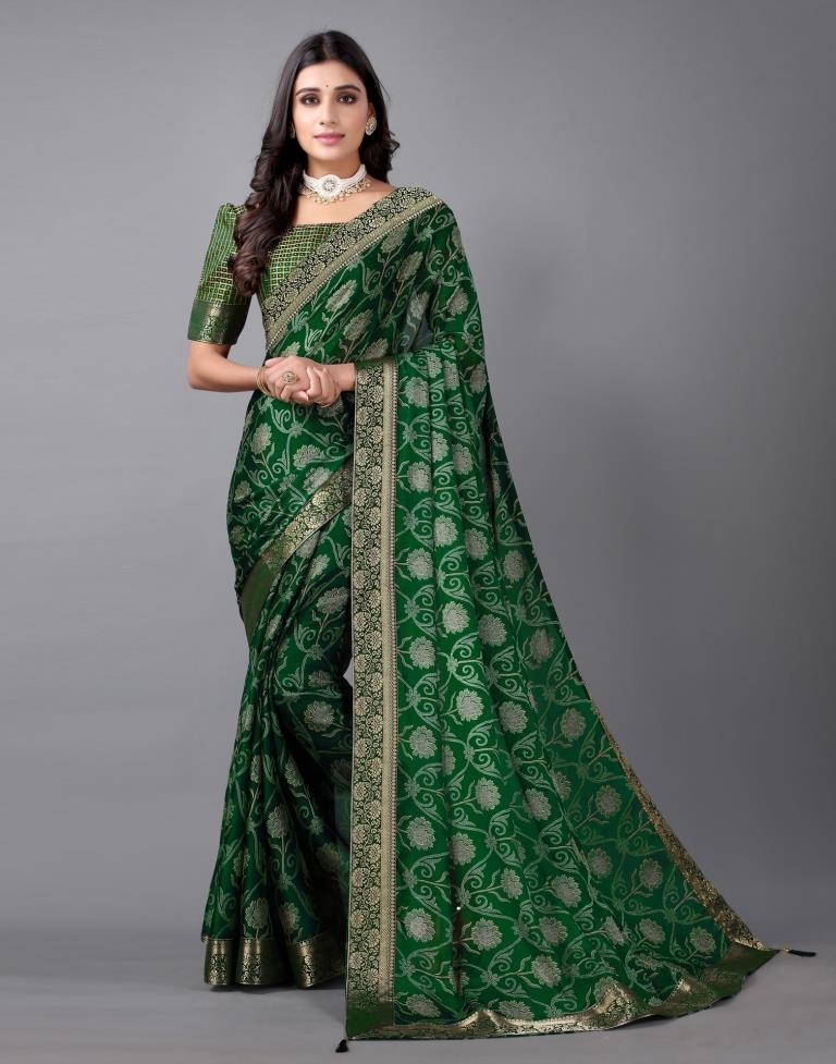 Chiffon Saree with blouse in Green colour 4119
