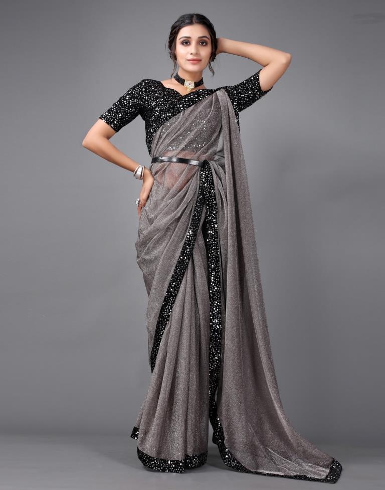 Grey Sequins Saree | Leemboodi