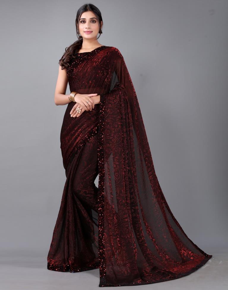 Maroon Woven Sequence Saree | Leemboodi