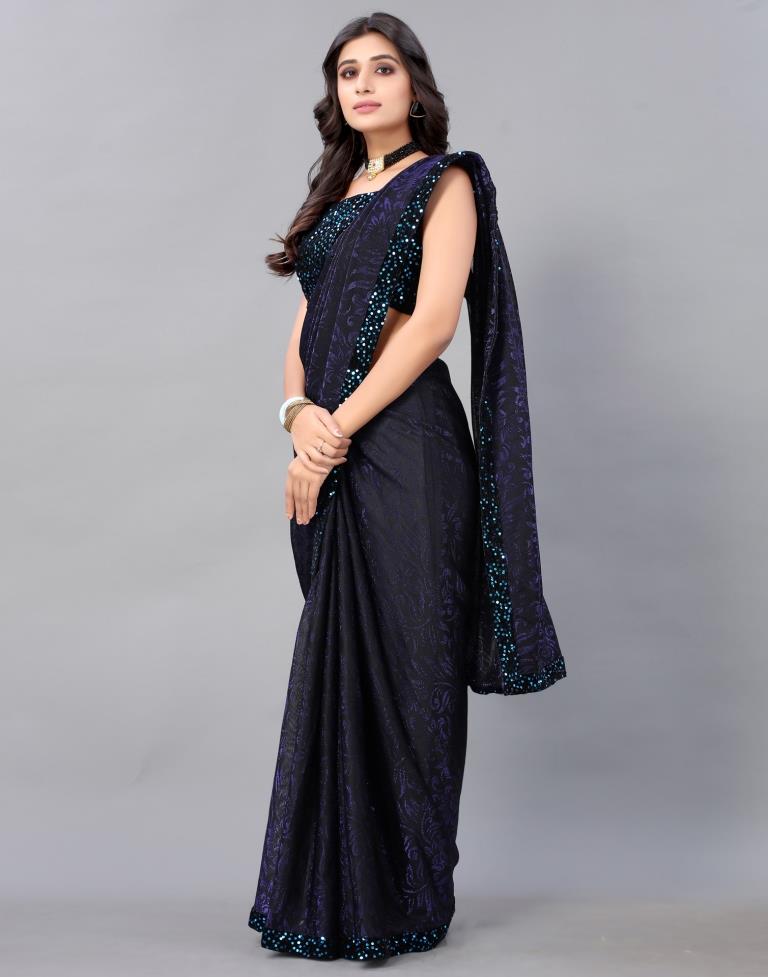 Violet And Black Woven Sequence Saree | Leemboodi