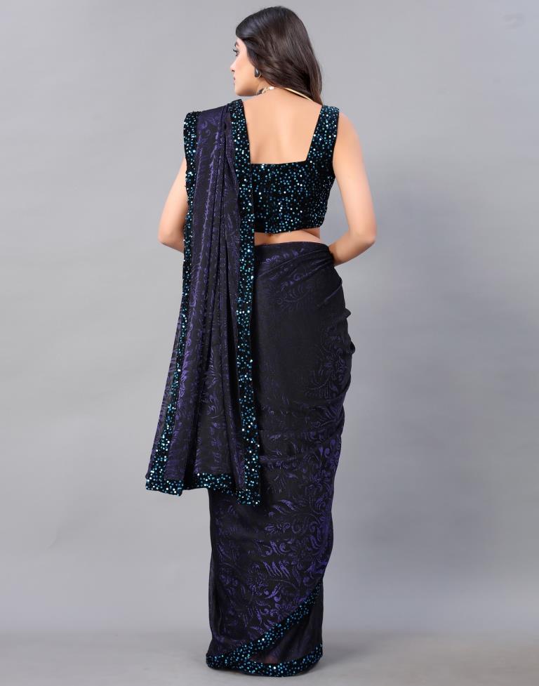 Violet And Black Woven Sequence Saree | Leemboodi