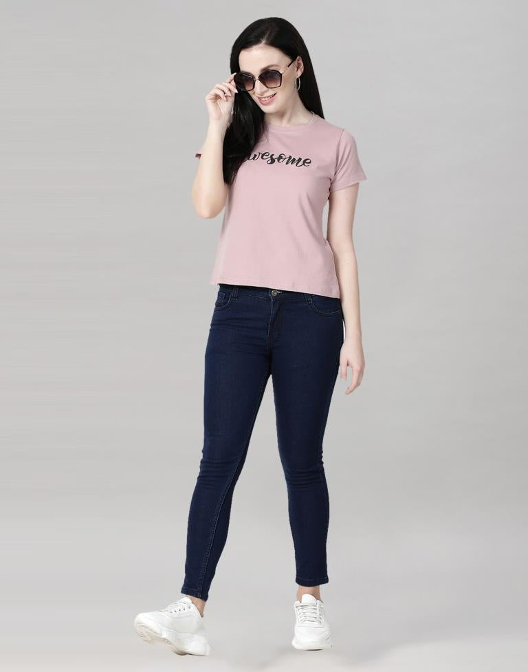Pink Colored Lycra Printed T-shirt | Leemboodi