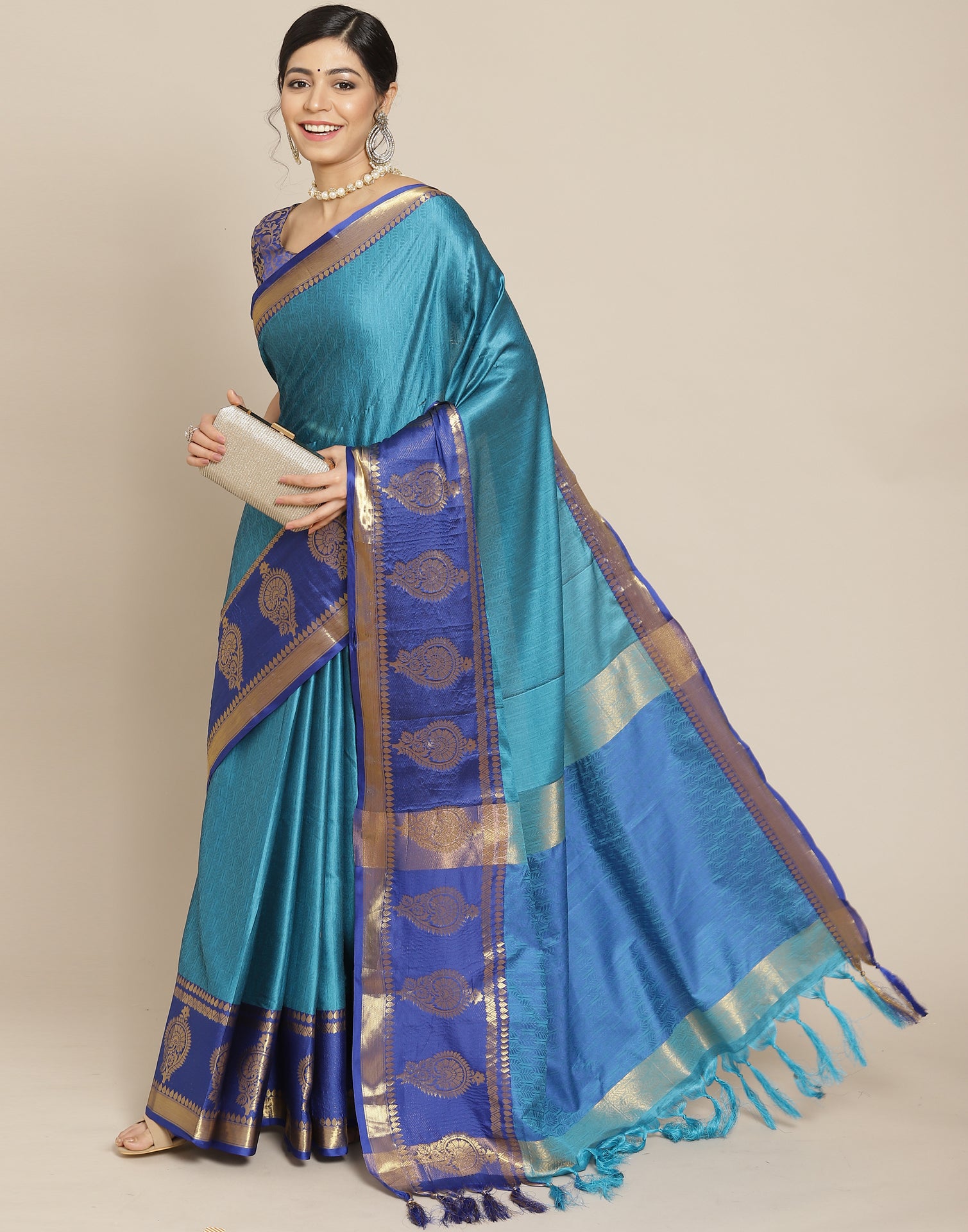 Buy Peacock Green and Blue ek naliya buti Organza Chanderi Silk Saree  MU-358 Online in India