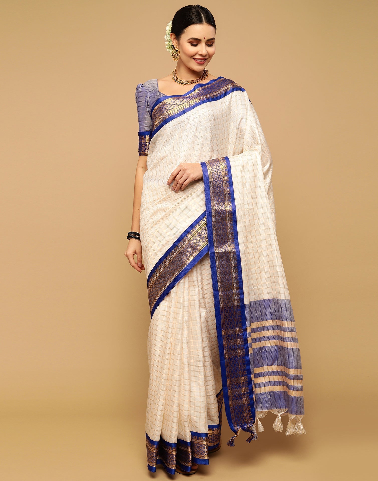 Off White Ilkal Pure Silk Saree - Luxurionworld – Luxurion World