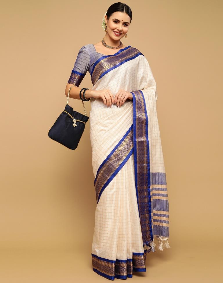 Buy Off White And Red Moonga Silk Saree Designer Sarees. Shipping Worldwide.