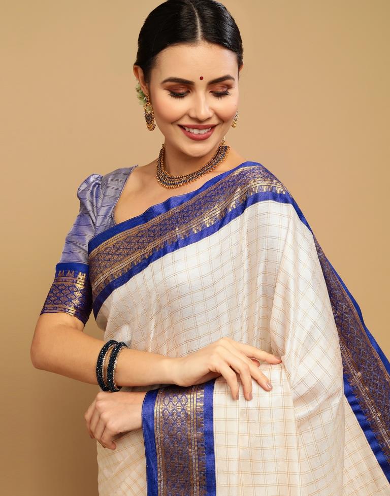 Off White Woven Kanjivaram Saree – Beatitude